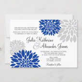 Royal Blue en Silver-Gray Floral Burst Wedding Kaart (Voorkant)