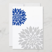 Royal Blue en Silver-Gray Floral Burst Wedding Kaart (Achterkant)