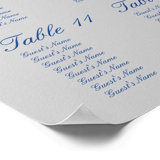 Royal Blue en Silver Grey Flourish Seating Chart Poster (Hoek)