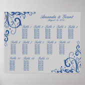 Royal Blue en Silver Grey Flourish Seating Chart Poster (Voorkant)