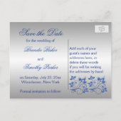 Royal Blue en Silver Heart Save the Date Kaart (Achterkant)