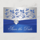 Royal Blue en Silver Heart Save the Date Kaart (Voorkant)