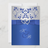 Royal Blue en Silver Joined Hearts Invitation 2 Kaart (Voorkant)