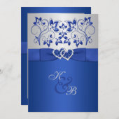 Royal Blue en Silver Joined Hearts Invitation 2 Kaart (Voorkant / Achterkant)