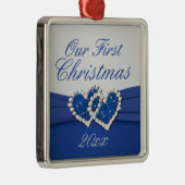 Royal Blue en Silver Joined Hearts Ornament (Rechts)