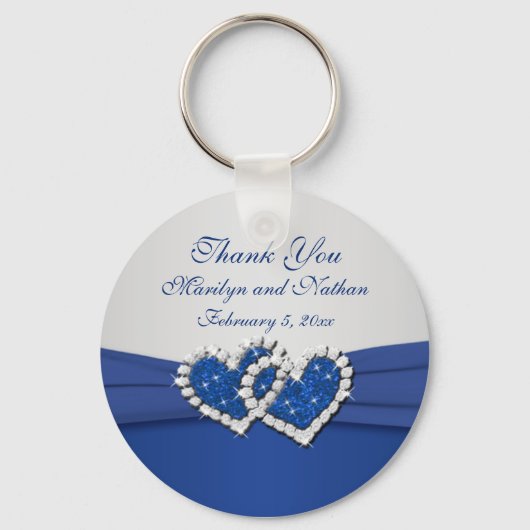 Royal Blue en Silver Joined Hearts Sleutelhanger (Voorkant)
