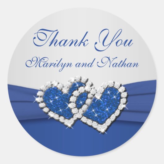 Royal Blue en Silver Joined Hearts Sticker (Voorkant)
