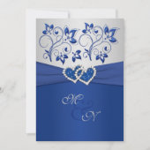 Royal Blue en Silver Joined Hearts uitnodiging (Voorkant)