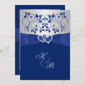Royal Blue en Silver Joined Hearts Uitnodiging 2 (Voorkant / Achterkant)