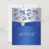 Royal Blue en Silver Love Heart Reply Kaart (Voorkant)