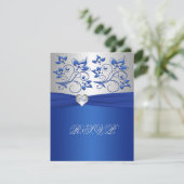 Royal Blue en Silver Love Heart Reply Kaart (Staand voorkant)