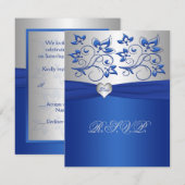 Royal Blue en Silver Love Heart Reply Kaart (Voorkant / Achterkant)