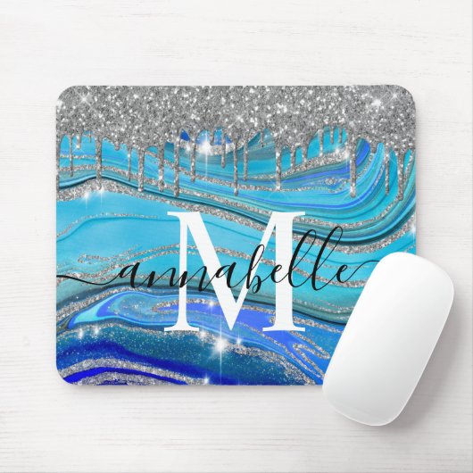 Royal Blue en Silver Monogram Muismat (Met muis)