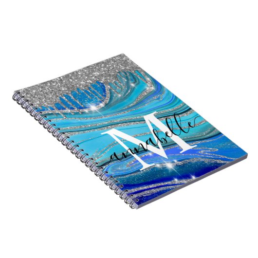 Royal Blue en Silver Monogram Notitieboek (Rechterzijde)