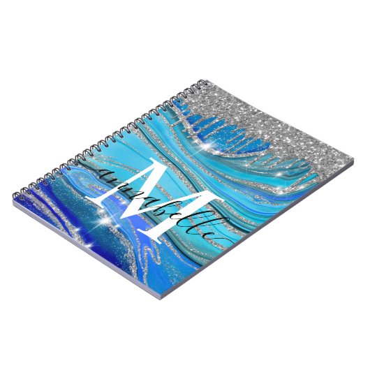 Royal Blue en Silver Monogram Notitieboek (Linkerzijde)