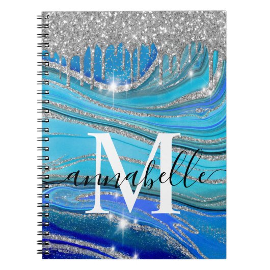 Royal Blue en Silver Monogram Notitieboek (Voorkant)