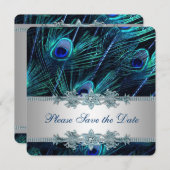 Royal Blue en Silver Peacock Bewaar de datum Save The Date (Voorkant / Achterkant)