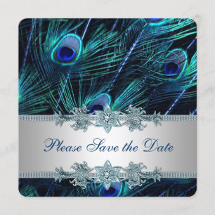 Royal Blue en Silver Peacock Save the Date