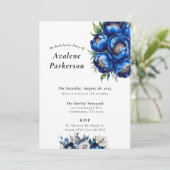 Royal Blue en Silver Peony vrijgezellenfeest Kaart (Staand voorkant)