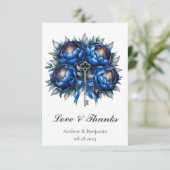Royal Blue en Silver Peony Wedding Bedankkaart (Staand voorkant)