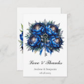 Royal Blue en Silver Peony Wedding Bedankkaart (Voorkant / Achterkant)