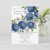 Royal Blue en Silver Peony Wedding Couples Douche Kaart (Staand voorkant)
