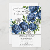 Royal Blue en Silver Peony Wedding Couples Douche Kaart (Voorkant / Achterkant)