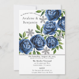 Royal Blue en Silver Peony Wedding Couples Douche Kaart