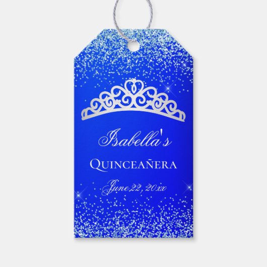 Royal Blue en Silver Quinceanera Cadeaulabel (Voorkant)