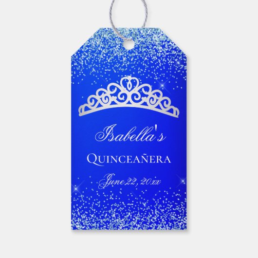 Royal Blue en Silver Quinceanera Cadeaulabel (Achterkant)
