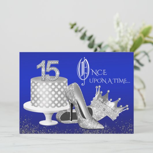 Royal Blue en Silver Quinceanera Kaart (Staand voorkant)