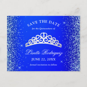 Royal Blue en Silver Quinceanera Save the Date Briefkaart