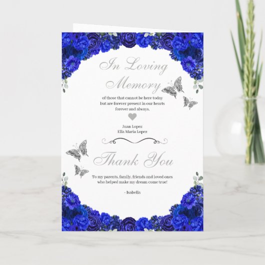 Royal Blue en Silver Quinceanera Tiara Butterflies Programma (Achterkant)