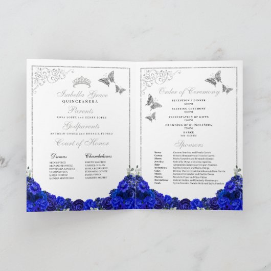 Royal Blue en Silver Quinceanera Tiara Butterflies Programma (Binnen)