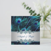 Royal Blue en Silver Royal Blue Peacock Wedding Kaart (Staand voorkant)