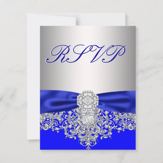 Royal Blue en Silver RSVP Response Kaart (Voorkant)