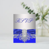 Royal Blue en Silver RSVP Response Kaart (Staand voorkant)