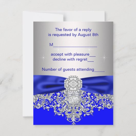 Royal Blue en Silver RSVP Response Kaart (Achterkant)