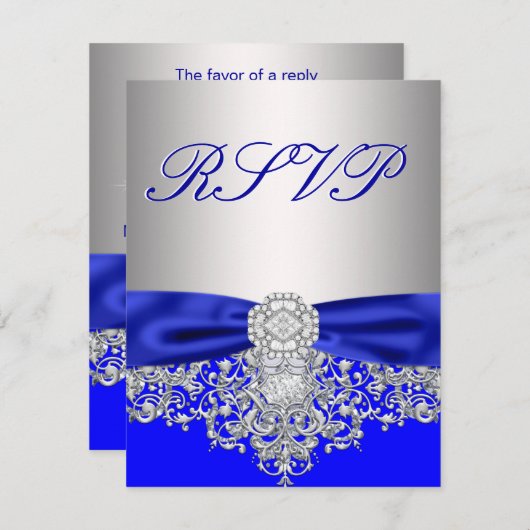 Royal Blue en Silver RSVP Response Kaart (Voorkant / Achterkant)