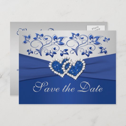 Royal Blue en Silver Save the Date Kaart (Voorkant / Achterkant)