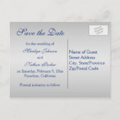 Royal Blue en Silver Save the Date Kaart (Achterkant)