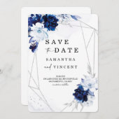 Royal Blue en Silver Save the Date-kaart Kaart (Voorkant / Achterkant)