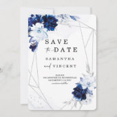 Royal Blue en Silver Save the Date-kaart Kaart (Voorkant)