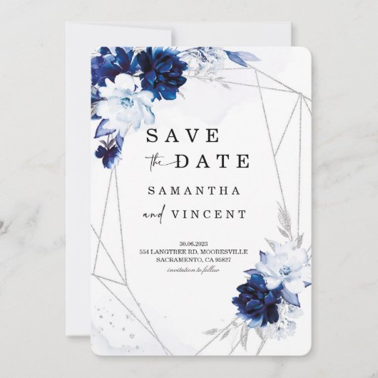 Royal Blue en Silver Save the Date-kaart Kaart (Voorkant)