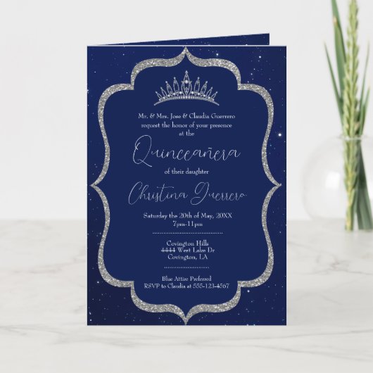 Royal Blue en Silver Sterrennacht Quinceanera (Voorkant)