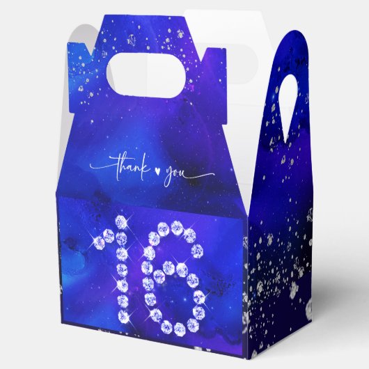 Royal Blue en Silver Sweet 16 decoraties Bedankdoosjes (Geopend)