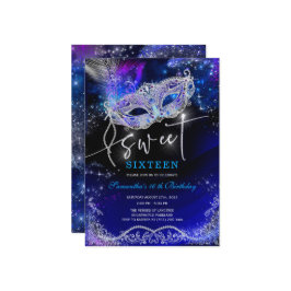 Royal Blue en Silver Sweet 16 Decorations Kaart