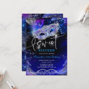 Royal Blue en Silver Sweet 16 Decorations Kaart