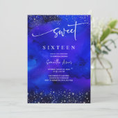 Royal Blue en Silver Sweet 16 decorations Kaart (Staand voorkant)