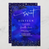 Royal Blue en Silver Sweet 16 decorations Kaart (Voorkant / Achterkant)